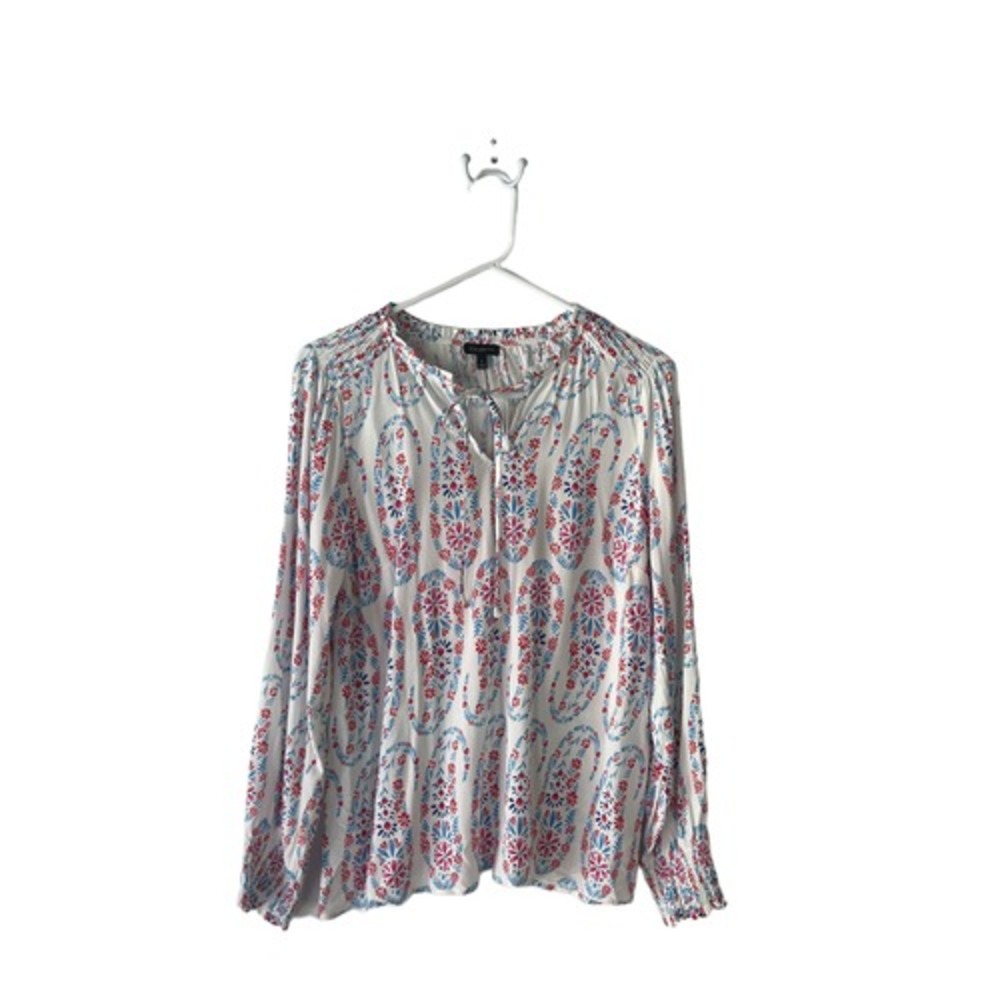 Talbots Size Small Scandinavian Print White Floral Blue‎ Light Top